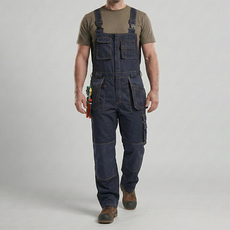 Polyester Bib Overalls for Mechanics with Pockets & Installable Knee Pads-1