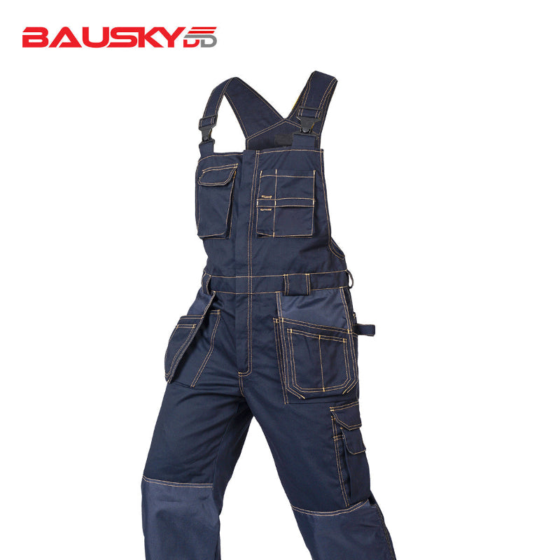 Polyester Bib Overalls for Mechanics with Pockets & Installable Knee Pads-0