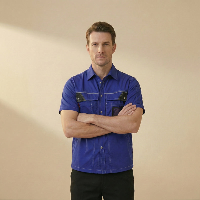 Short-Sleeve Summer Work Shirt – Lightweight Cotton Blend with Reflective Trim [B230]-2