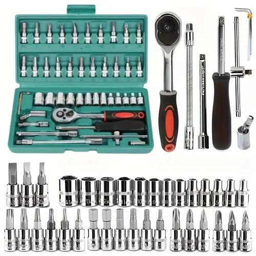 46 Piece Multi Purpose Tool Kit Comprehensive Hand Tool Set Green-1