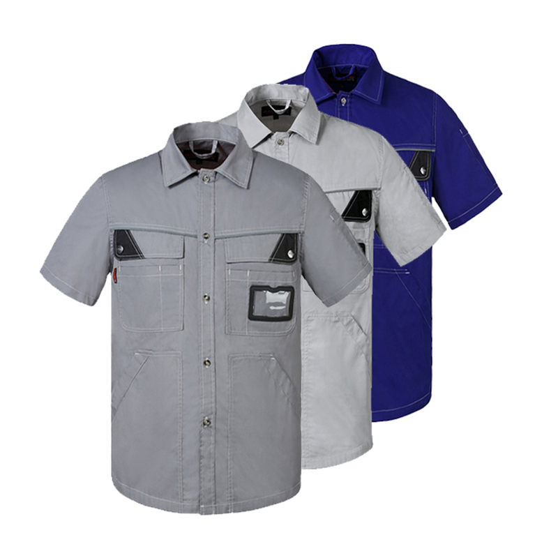 Short-Sleeve Summer Work Shirt – Lightweight Cotton Blend with Reflective Trim [B230]-1