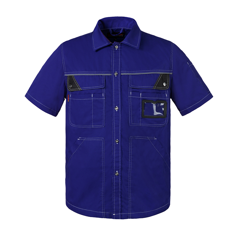 Short-Sleeve Summer Work Shirt – Lightweight Cotton Blend with Reflective Trim [B230]-4