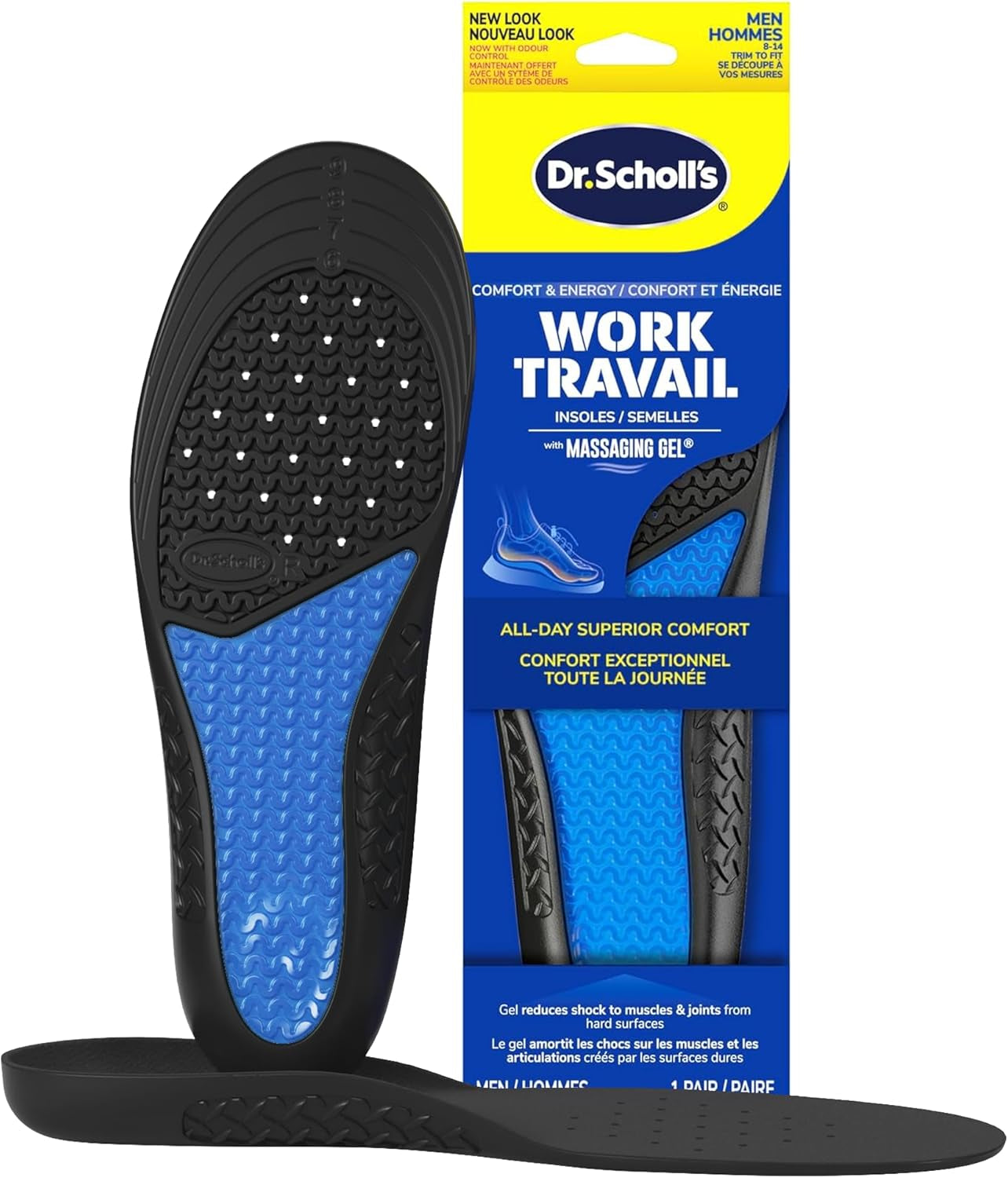® Work All-Day Superior Comfort Insoles (With) Massaging Gel®, Men, 1 Pair, Trim to Fit